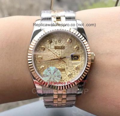 Copy Rolex Datejust 36MM 2-Tone Gold Diamond Markers Gold Rolex Dial Man's Watch